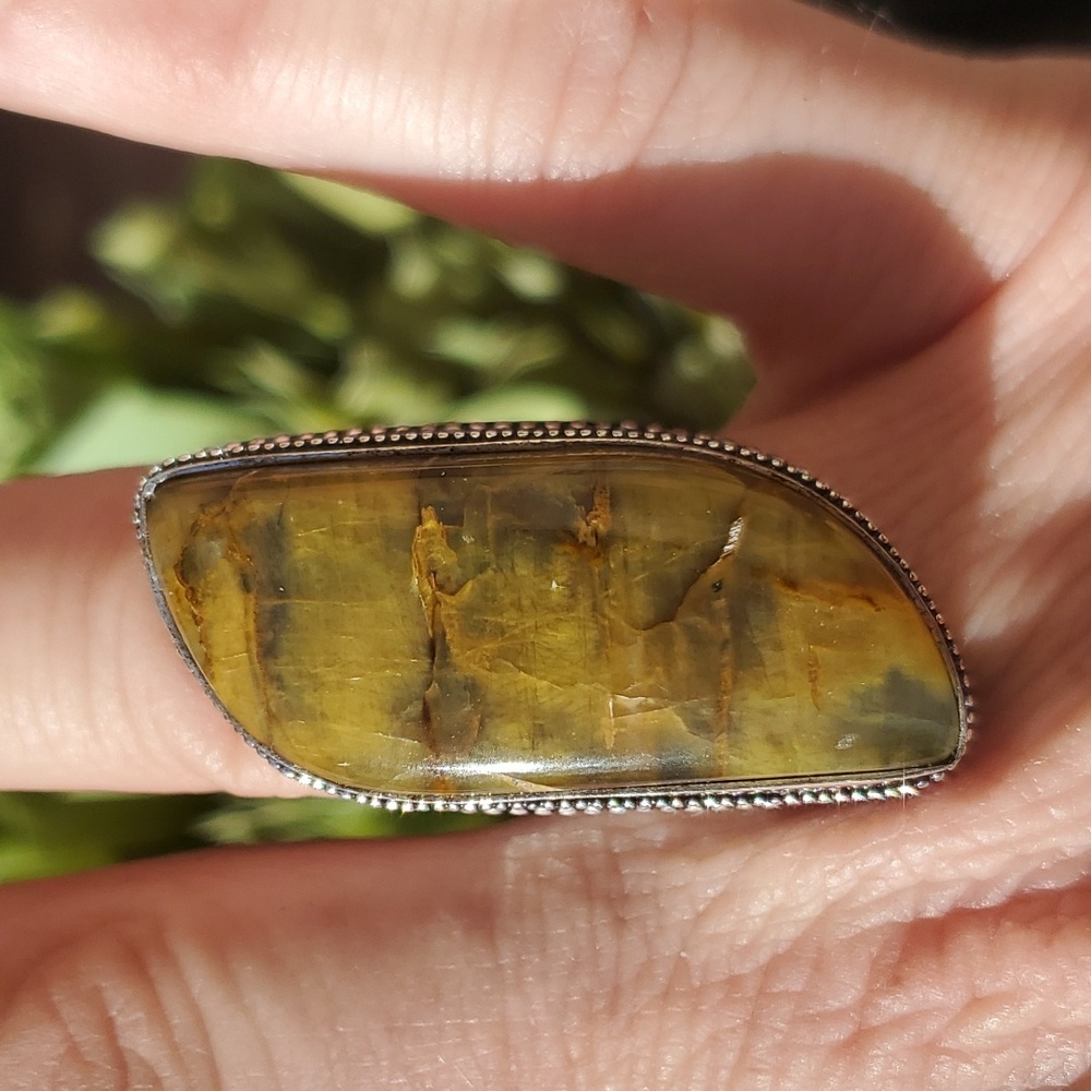 New Golden Pietersite 925 Silver Statement Ring.